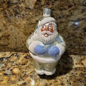 Patricia Breen Handmade Santa Claus Glass Ornament Silver Christmas